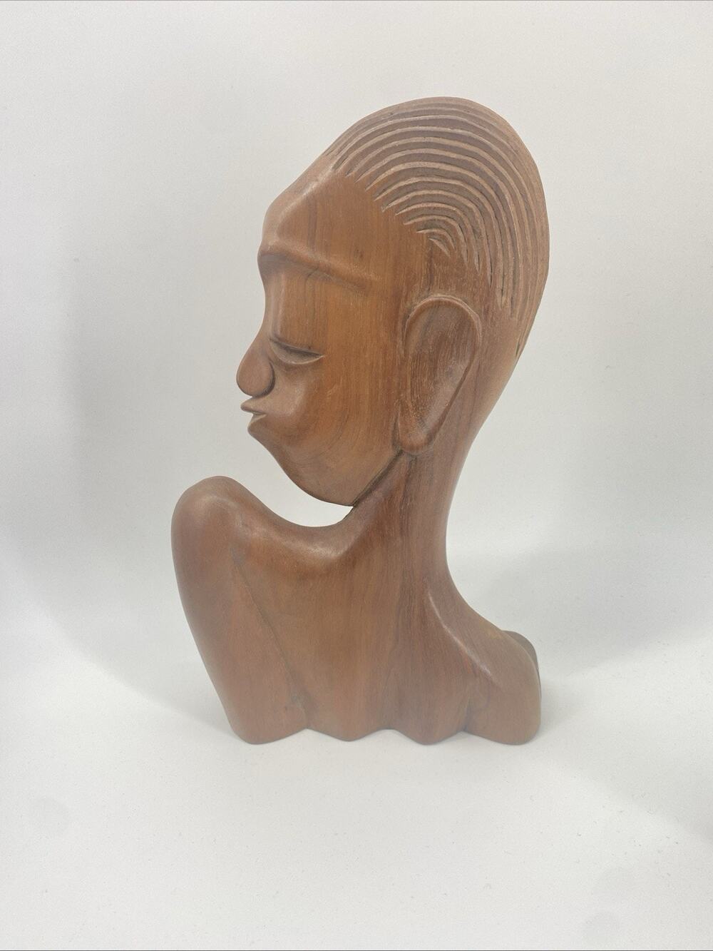 Vintage Mid Century African Woman Carved Wooden Bust Sculpture Hagenauer Style